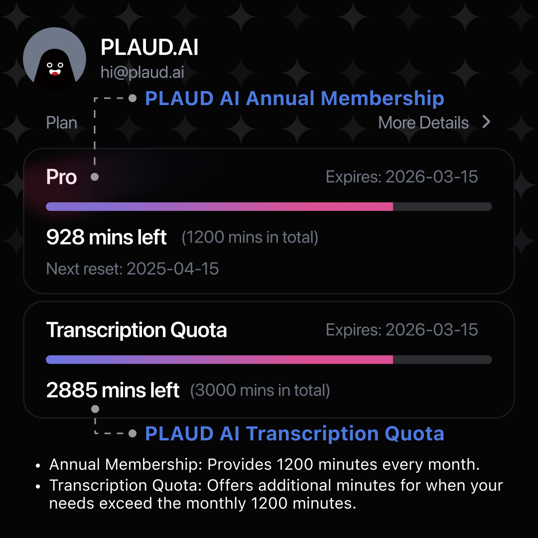 PLAUD AI Transcription Quota (6,000mins)