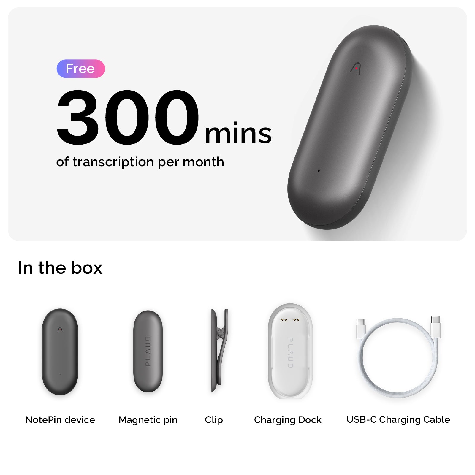PLAUD NotePin & 600 Mins Transcription Quota