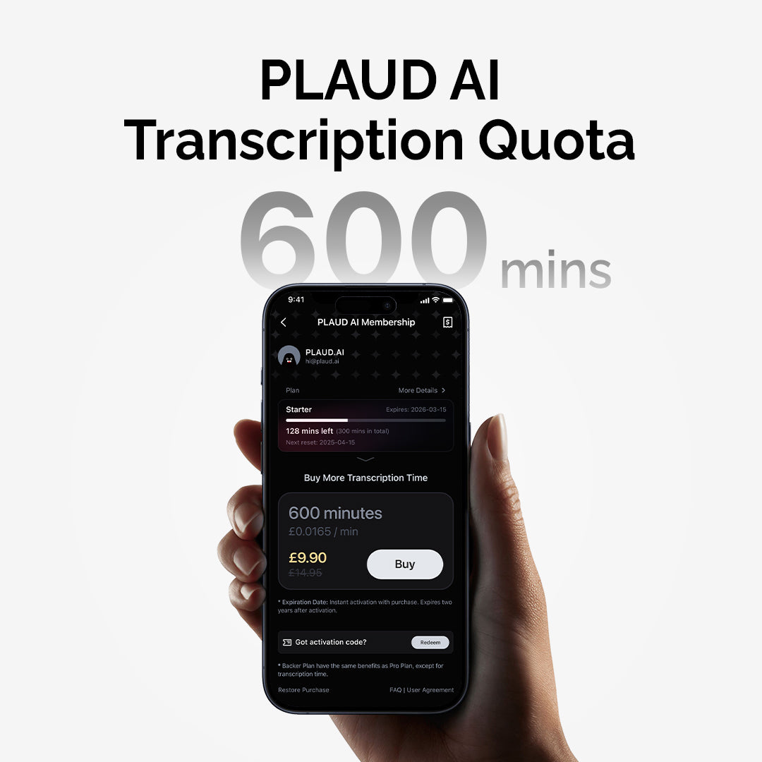 PLAUD AI Transcription Quota 600 mins | 2 Pack